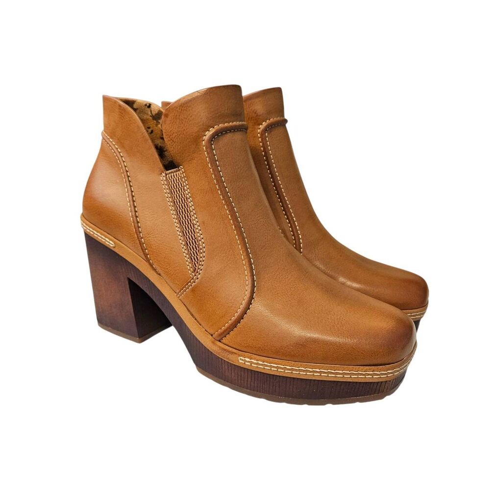 Kork-Ease Tan Leather Platform Ankle Booties